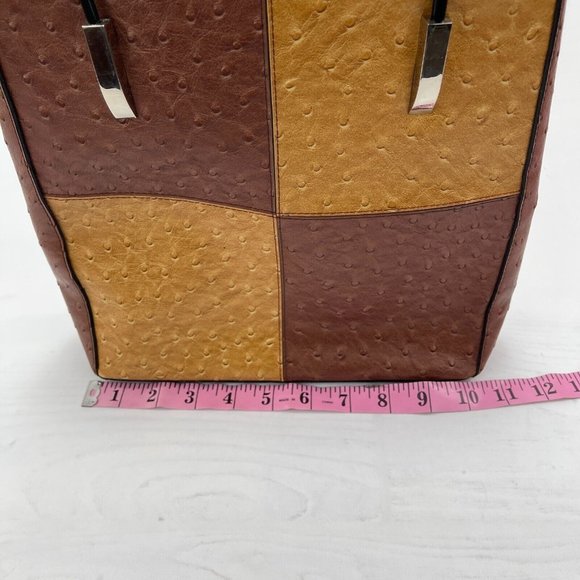 Paul & Shark Yachting Ostrich Leather Hand Bag Shoulder Bag Brown Tan - Picture 7 of 9